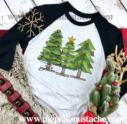 Cute Wooden Christmas Tree Raglan /Youth and Adult Sizing/ Christmas Boutique Graphic Raglan