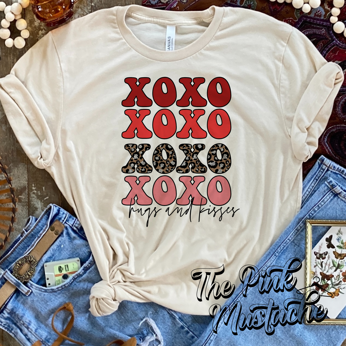 XOXO stacked Hugs and Kisses Valentines Love Retro Style Softstyle Tee / Western Style Tee/ Youth and Adult Sizes Available